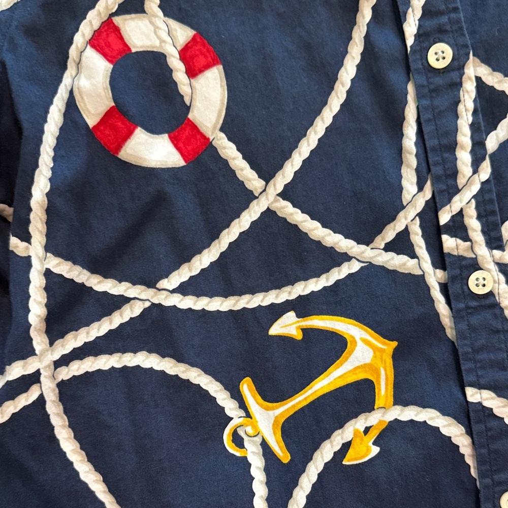Vintage Ralph Lauren Navy Nautical Rope & Lifebuoy Button-Down Shirt - Picture 7 of 11